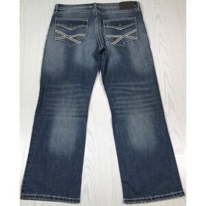 TK Axel Bootcut Jeans Men 36x32 Blue Whiskered Thick Stitch Western Cowboy New